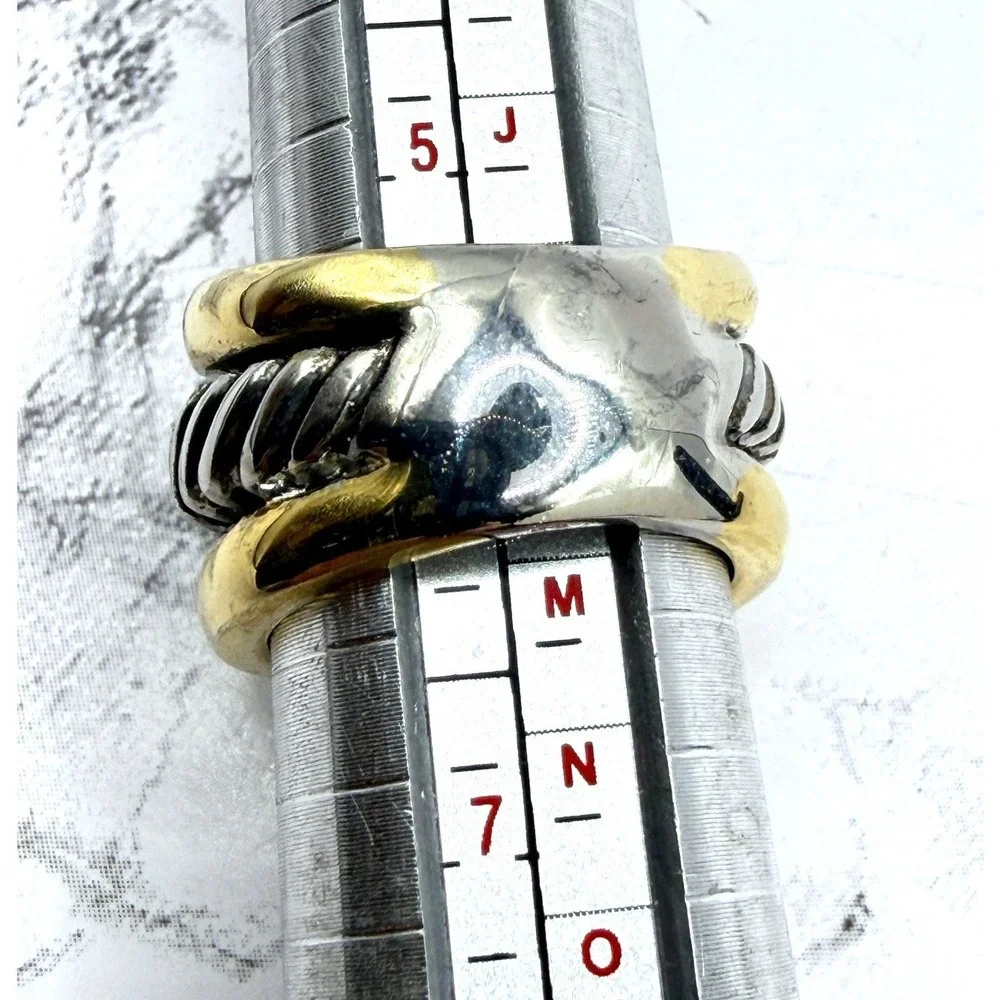 New Black Faceted Glass Stone Two Tone Ring Size 6 Unisex See‎ Video